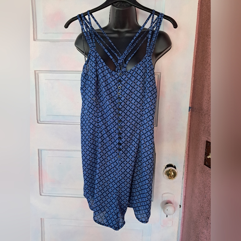 Blue Strappy Romper Side Zipper, Soft! Geometrical Polka Dot Design! So Cute - Picture 9 of 9